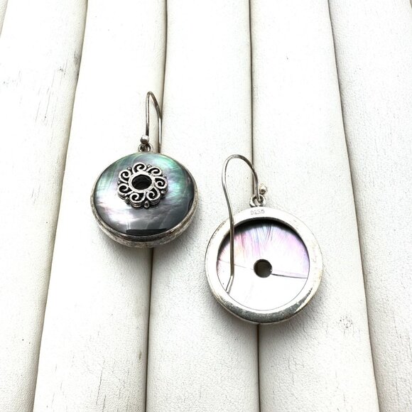 Mother of Pearl Sterling Silver Pierced Chandelier Earrings Original Card NOS - Picture 4 of 5